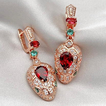 Rose Gold Garnet Pave Dangle Earrings Silver 925