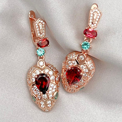 Rose Gold Garnet Pave Dangle Earrings Silver 925