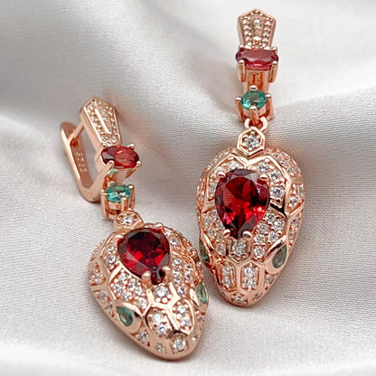 Rose Gold Garnet Pave Dangle Earrings Silver 925