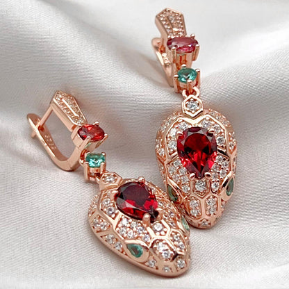 Rose Gold Garnet Pave Dangle Earrings Silver 925