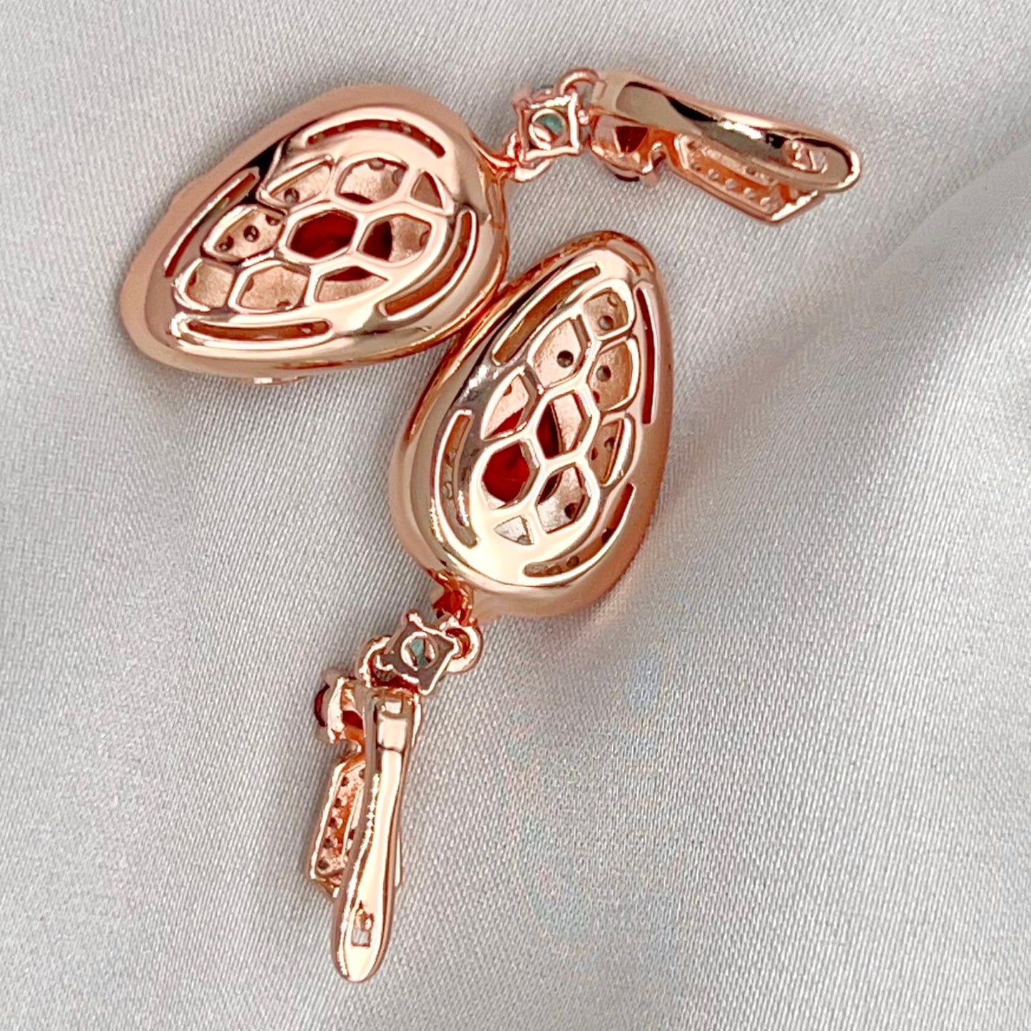 Rose Gold Garnet Pave Dangle Earrings Silver 925