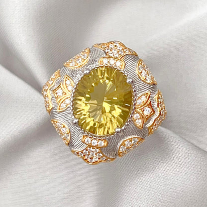 Citrine Flower Pave Cocktail Ring Silver 925