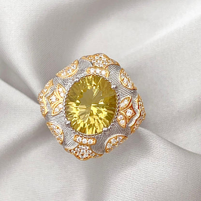 Citrine Flower Pave Cocktail Ring Silver 925