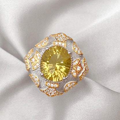 Citrine Flower Pave Cocktail Ring Silver 925