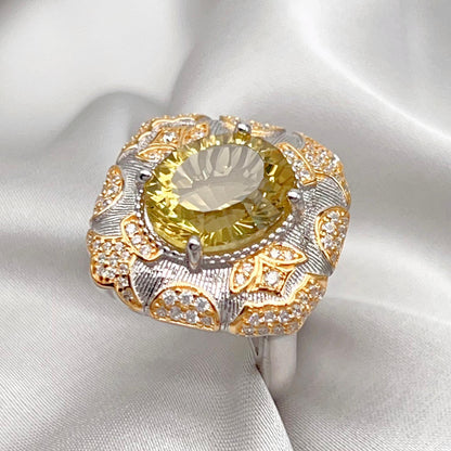 Citrine Flower Pave Cocktail Ring Silver 925