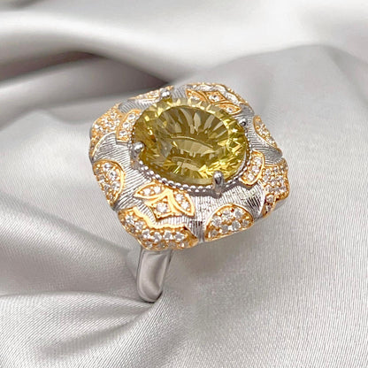 Citrine Flower Pave Cocktail Ring Silver 925