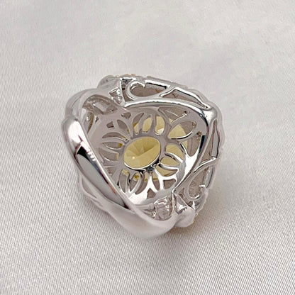 Citrine Flower Pave Cocktail Ring Silver 925