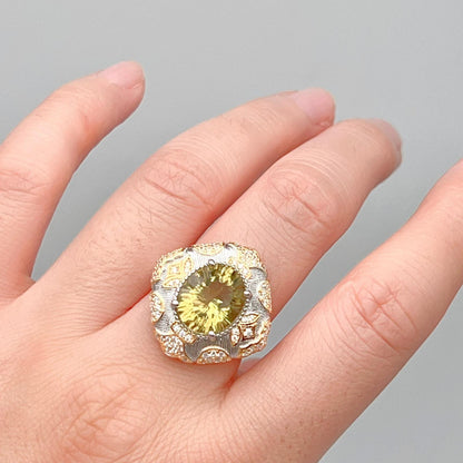 Citrine Flower Pave Cocktail Ring Silver 925