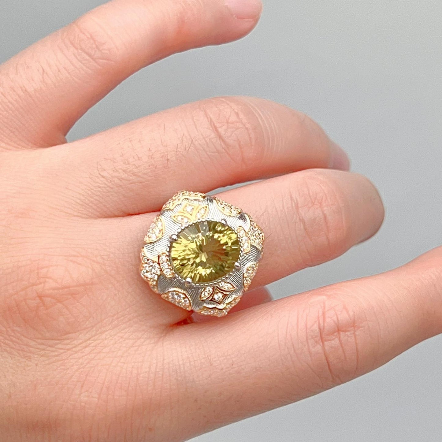 Citrine Flower Pave Cocktail Ring Silver 925