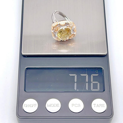 Citrine Flower Pave Cocktail Ring Silver 925