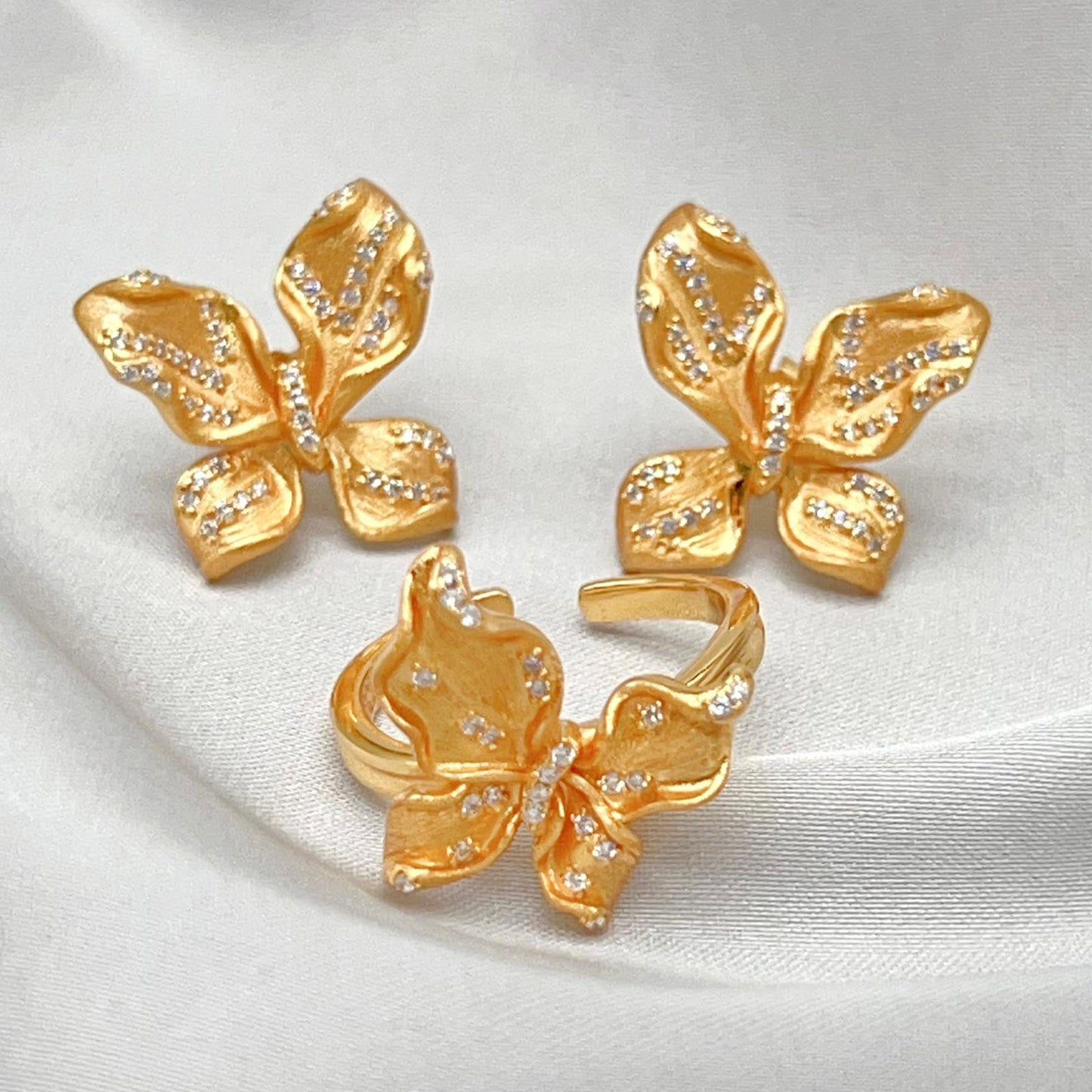 Butterfly design Earrings and Ring in silver 925