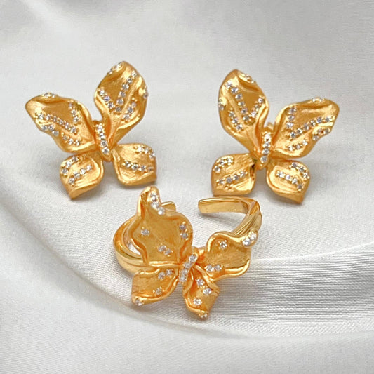 Butterfly design Earrings and Ring in silver 925