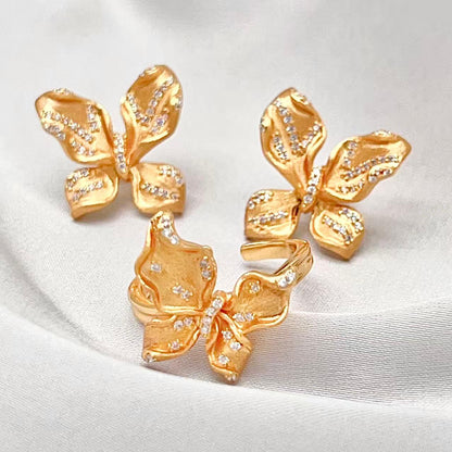 Butterfly design Earrings and Ring in silver 925