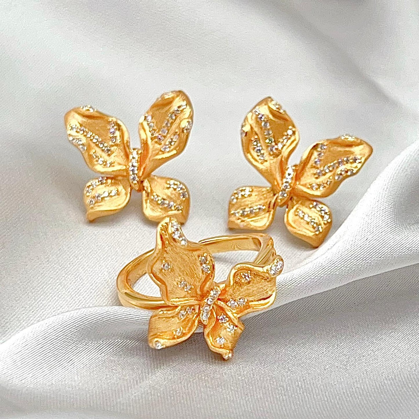 Butterfly design Earrings and Ring in silver 925