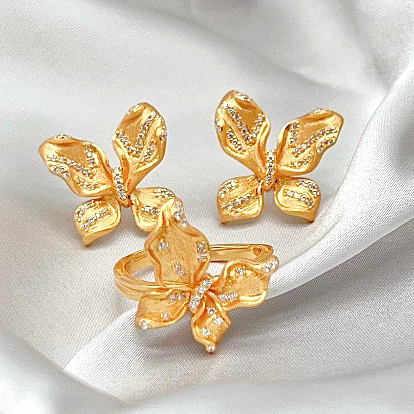 Butterfly design Earrings and Ring in silver 925