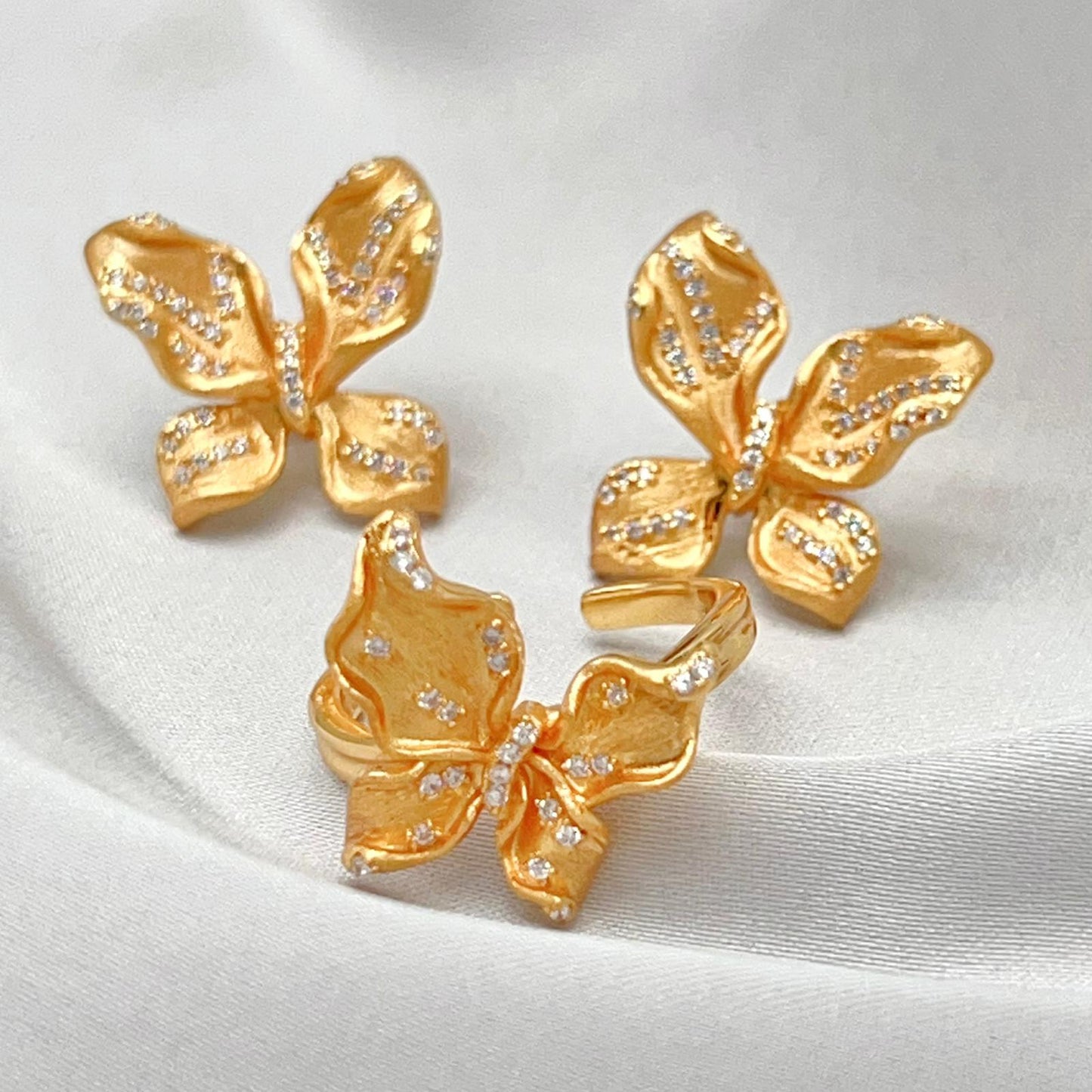 Butterfly design Earrings and Ring in silver 925