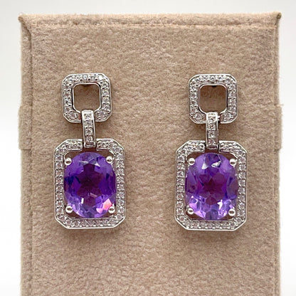 Contemporary Cocktail . Amethyst Earring in Silver 925. Art Deco Inspired