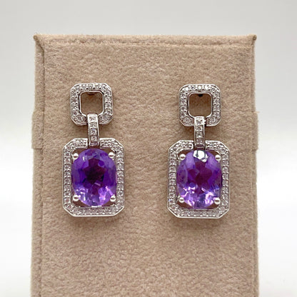 Contemporary Cocktail . Amethyst Earring in Silver 925. Art Deco Inspired