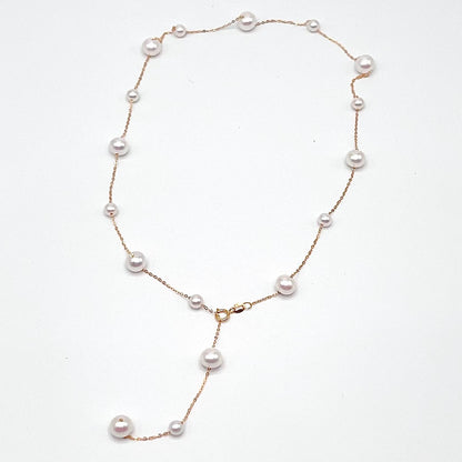 Starlight. 4-7mmWhite Pearl Necklace in 18K Gold