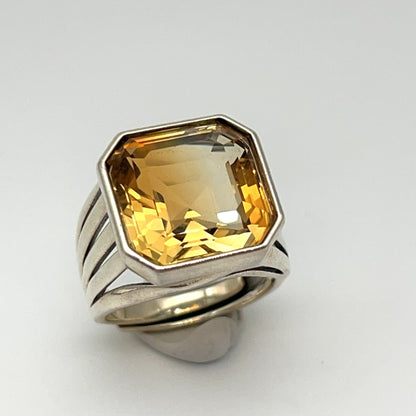 Retro Wind. Ring of Citrine in Silver 925. Octagon