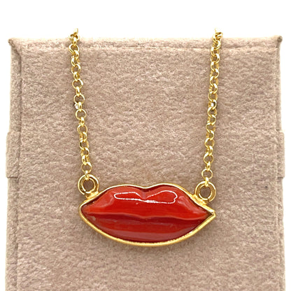 Italian Artisan Collection. Necklace of Coral Pendant in Silver 925 . Blow A Kiss