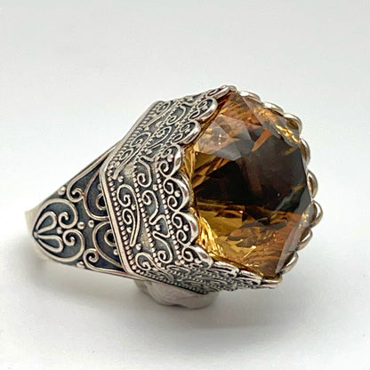 Retro Wind. Ring of Citrine in Silver 925. Hexagon