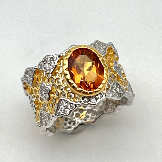 Contemporary Cocktail . Ring of Citrine. Bee Nest & Tulle inspired