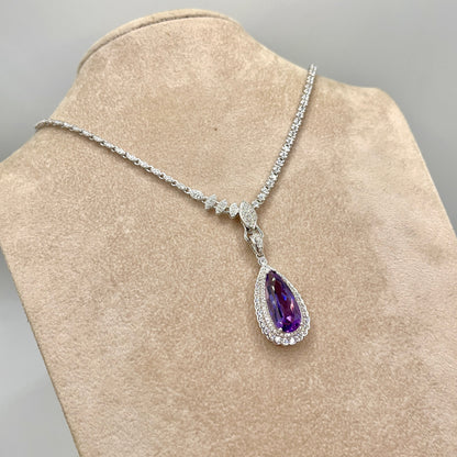 Contemporary Cocktail. Amethyst Drop Shape Pendant with Detachable Versatile Chain in Silver 925