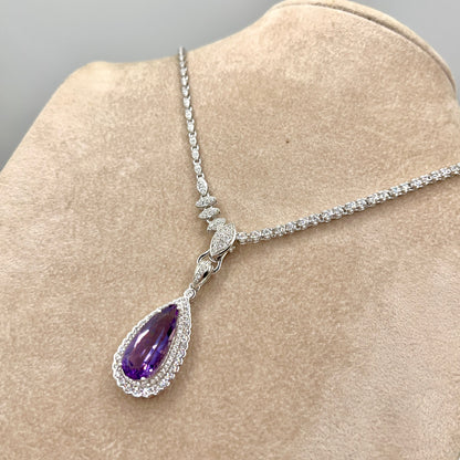 Contemporary Cocktail. Amethyst Drop Shape Pendant with Detachable Versatile Chain in Silver 925
