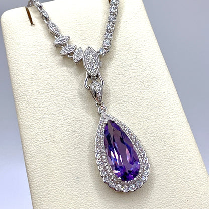 Contemporary Cocktail. Amethyst Drop Shape Pendant with Detachable Versatile Chain in Silver 925