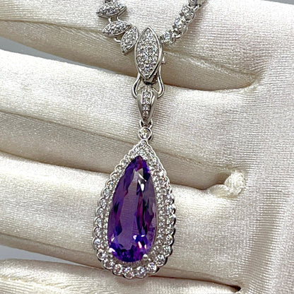 Contemporary Cocktail. Amethyst Drop Shape Pendant with Detachable Versatile Chain in Silver 925