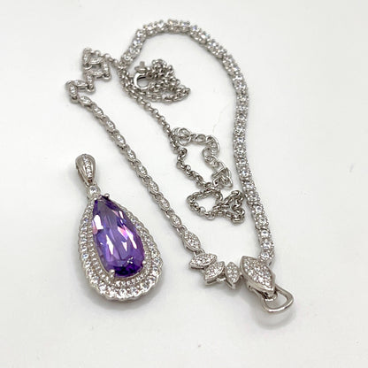 Contemporary Cocktail. Amethyst Drop Shape Pendant with Detachable Versatile Chain in Silver 925