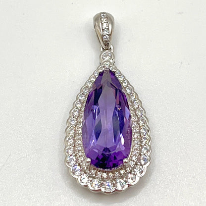 Contemporary Cocktail. Amethyst Drop Shape Pendant with Detachable Versatile Chain in Silver 925