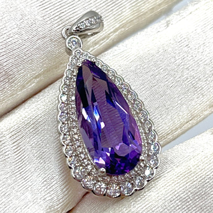 Contemporary Cocktail. Amethyst Drop Shape Pendant with Detachable Versatile Chain in Silver 925