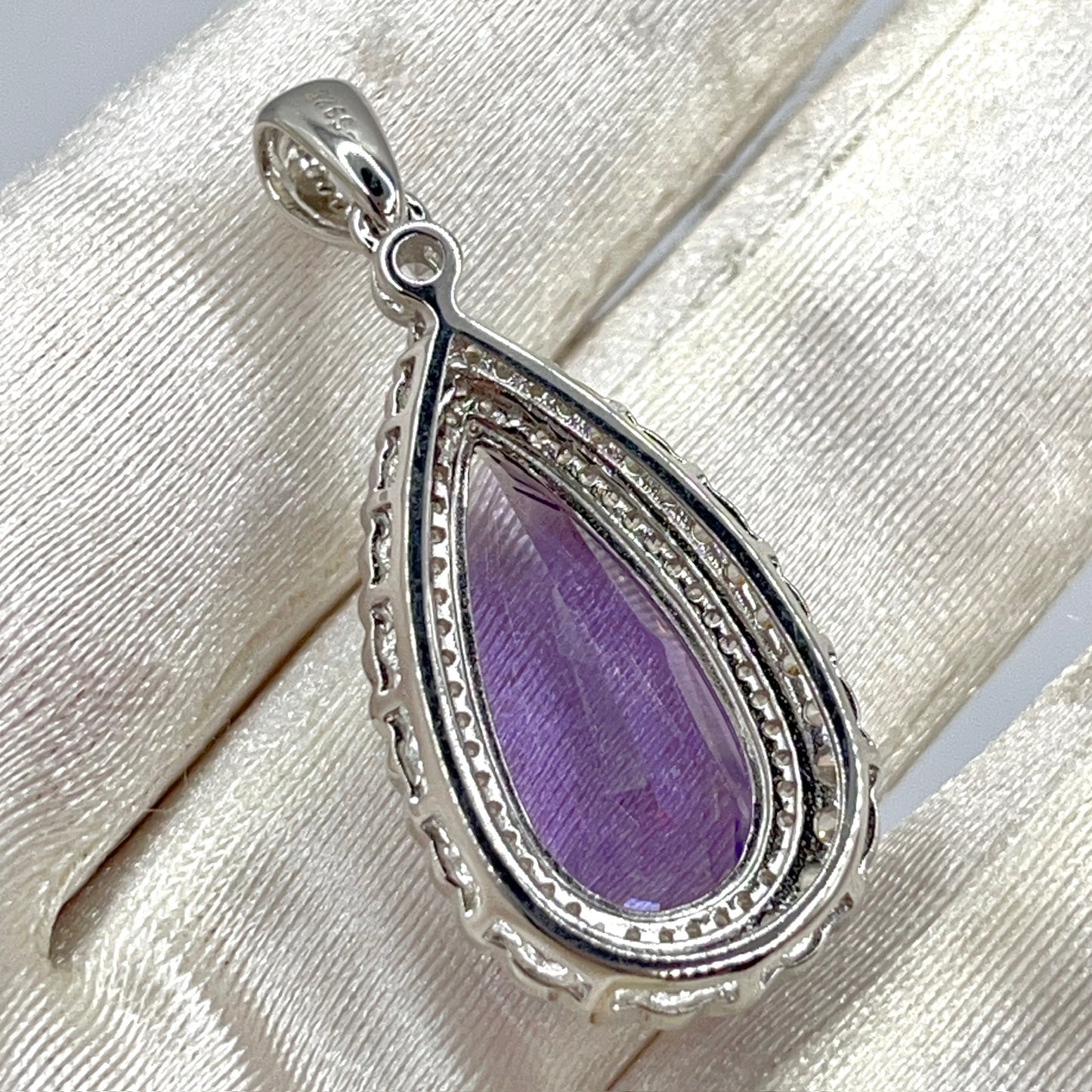 Contemporary Cocktail. Amethyst Drop Shape Pendant with Detachable Versatile Chain in Silver 925