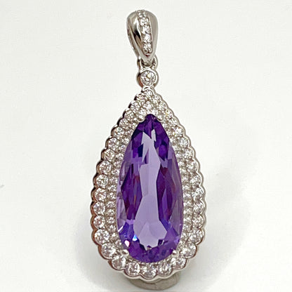 Contemporary Cocktail. Amethyst Drop Shape Pendant with Detachable Versatile Chain in Silver 925