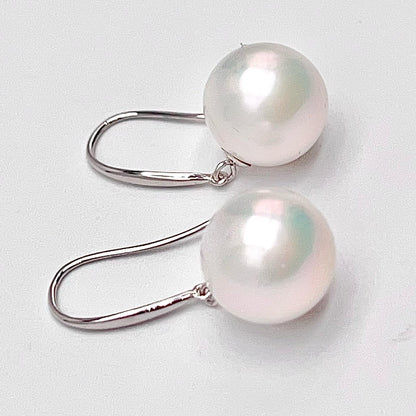 Classic.White Edison Pearl Earring Dangle in Platinum. PT900