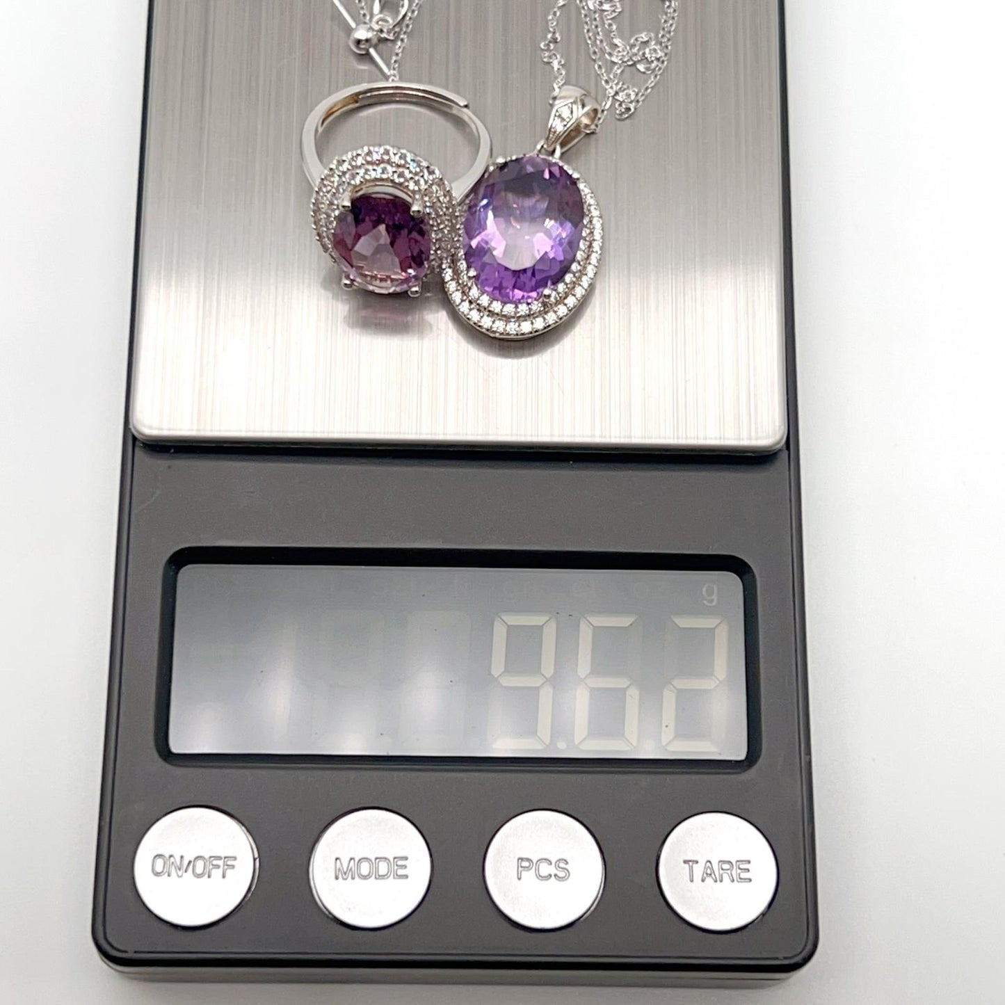 Contemporary Cocktail . Amethyst Necklace & Ring in Silver 925. Oval