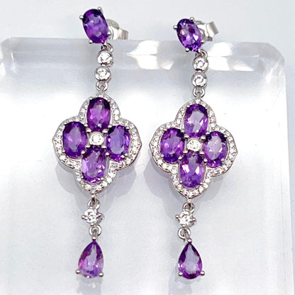 Contemporary Cocktail. Earring in Silver 925 with Amethyst. Clover & Drop