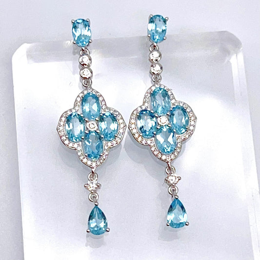 Contemporary Cocktail. Earring in Silver 925 with Topaz or Amethyst. Clover & Drop