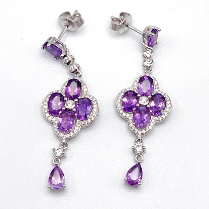 Contemporary Cocktail. Earring in Silver 925 with Amethyst. Clover & Drop
