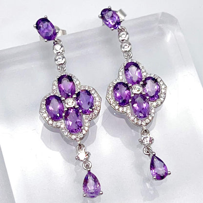 Contemporary Cocktail. Earring in Silver 925 with Amethyst. Clover & Drop