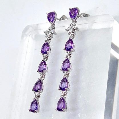 Contemporary Cocktail. Earring in Silver 925 with Amethyst, Topaz, Citrine, 5 Stone Chain