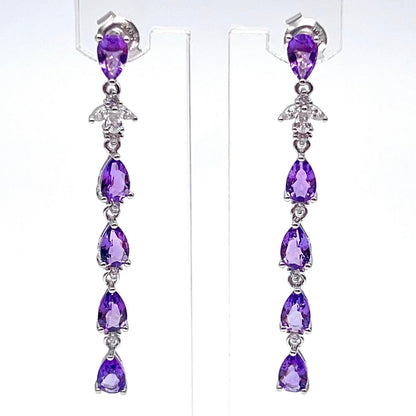 Contemporary Cocktail. Earring in Silver 925 with Amethyst, Topaz, Citrine, 5 Stone Chain