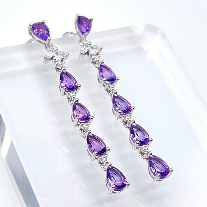 Contemporary Cocktail. Earring in Silver 925 with Amethyst, Topaz, Citrine, 5 Stone Chain