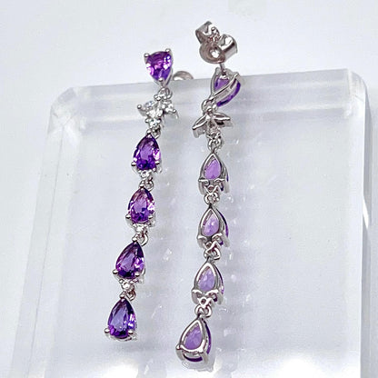 Contemporary Cocktail. Earring in Silver 925 with Amethyst, Topaz, Citrine, 5 Stone Chain