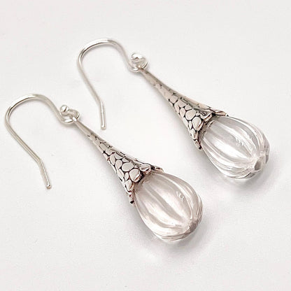 Retro Wind . Quartz drop dangle Earrings in Pumpkin shape in Silver 925