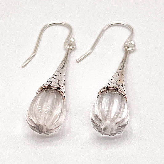 Retro Wind . Quartz drop dangle Earrings in Pumpkin shape in Silver 925