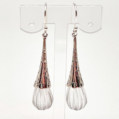 Retro Wind . Quartz drop dangle Earrings in Pumpkin shape in Silver 925