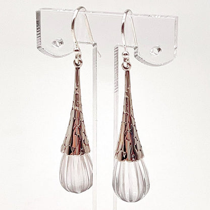 Retro Wind . Quartz drop dangle Earrings in Pumpkin shape in Silver 925